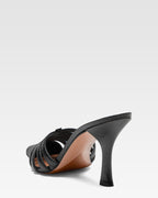 Mule in pelle nera a ragnetto